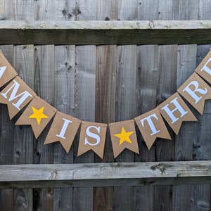 3 Year Old Birthday, Toddler 3rd Birthday, Preschool Birthday Party, Personalised Bunting Banner with Yellow Stars image 2