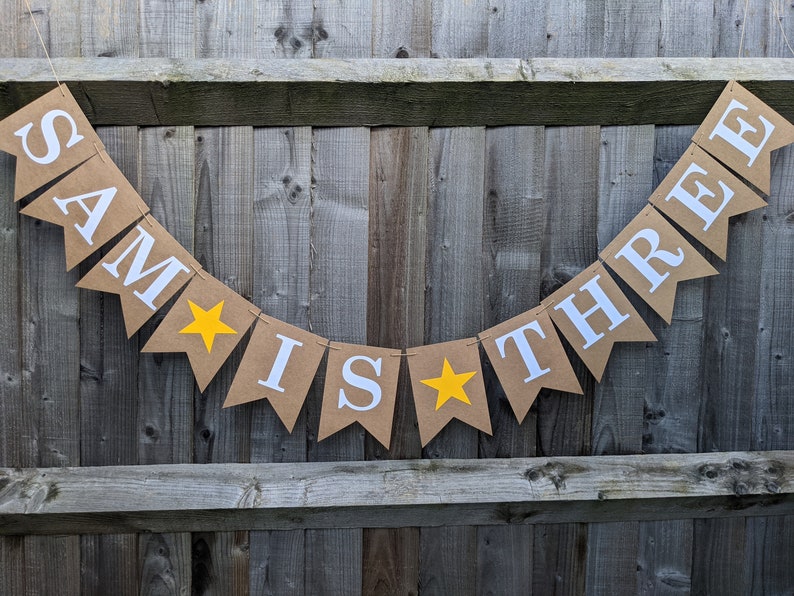 3 Year Old Birthday, Toddler 3rd Birthday, Preschool Birthday Party, Personalised Bunting Banner with Yellow Stars image 2