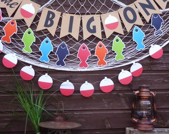 The Big One Fishing Birthday Party Banner, Fish, Bobber Garland  Decorations, 1st, 2nd, 16th Birthday, Can Be Customised for Any Age 