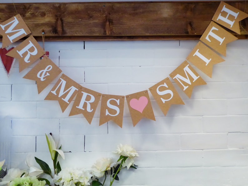 Mr & Mrs Wedding Bunting, Personalised Wedding Day Sign Decorations image 6