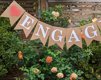 Engagement Party Decoration, Engaged Bunting Banner Sign, Rose Gold, Coral, Peach, Neutral, Any colour