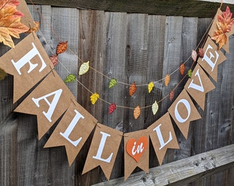 Autumn themed Fall in Love Bunting for Engagement, Wedding, Bridal Shower, Birthday, Hen Party, Baby Shower Celebration