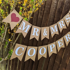 Burgundy Wedding, Personalised Mr and Mrs Wedding Bunting, Rustic Wedding, Renewal Decoration, Custom Colour