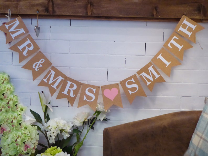 Mr & Mrs Wedding Bunting, Personalised Wedding Day Sign Decorations image 7