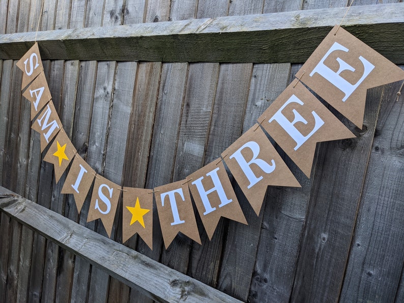 3 Year Old Birthday, Toddler 3rd Birthday, Preschool Birthday Party, Personalised Bunting Banner with Yellow Stars image 3