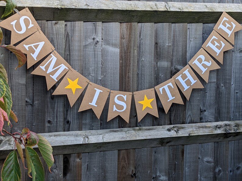 3 Year Old Birthday, Toddler 3rd Birthday, Preschool Birthday Party, Personalised Bunting Banner with Yellow Stars image 4