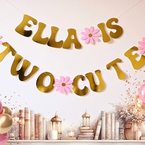 Two Cute 2nd Birthday Banner Personalised for Girls Birthday Celebration or Memorable Gift Idea