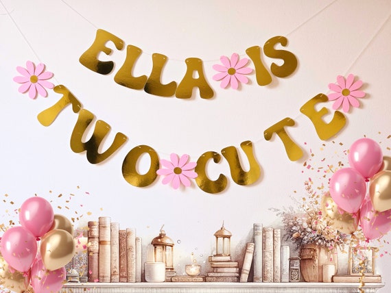 Two Cute 2nd Birthday Banner Personalised for Girls Birthday Celebration or Memorable Gift Idea