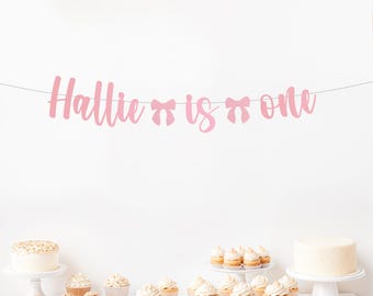 Personalised 1st Birthday Banner for Girls - Pastel Bow themed Party Decoration - Customisable for Any age