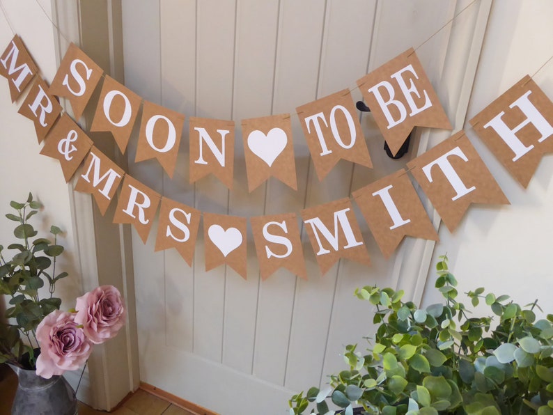 Wedding Bunting, Rehearsal Dinner Decoration, Soon to be Mr & Mrs bunting, Engagement Party Bunting Banner Sign image 5