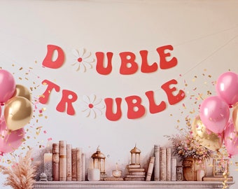 Double Trouble Birthday Banner For Twins or Baby Shower