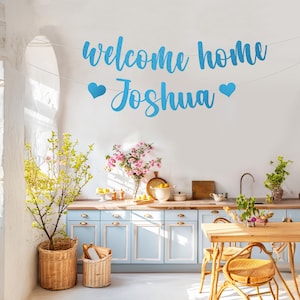 Banner personalizado de bienvenida a casa para recién nacidos, militares, personas que reciben el alta hospitalaria, que regresan del extranjero y más.
