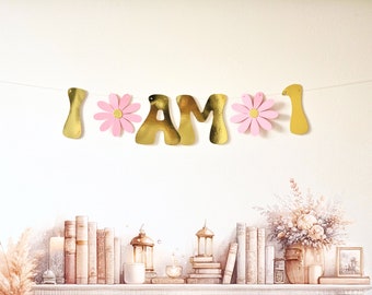 First Birthday Party Banner For Girls - I AM 1 - Different Colours And Numbers Available.