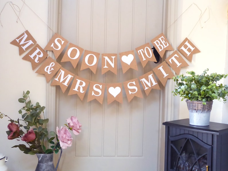 Wedding Bunting, Rehearsal Dinner Decoration, Soon to be Mr & Mrs bunting, Engagement Party Bunting Banner Sign image 1