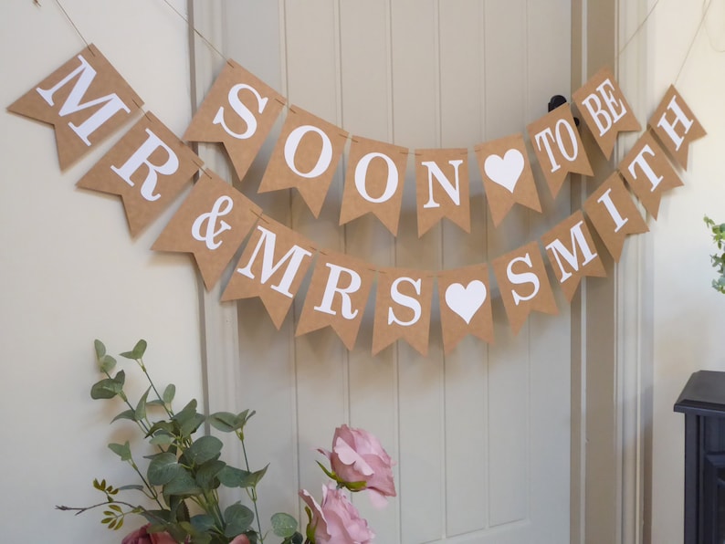 Wedding Bunting, Rehearsal Dinner Decoration, Soon to be Mr & Mrs bunting, Engagement Party Bunting Banner Sign image 3