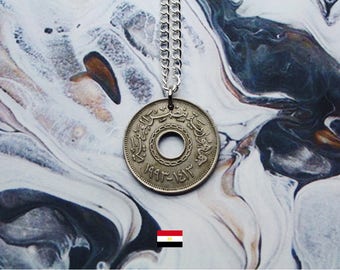 Egyptian 25 Piastres Handmade Silver Coin Necklace - Silver Plated Chain.