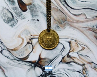 Argentinian Coin Necklace, 5 Centavos Double Sided Handmade Pendant, Antique Gold Chain, Made To Order, Free UK Shipping, Vintage Jewellery