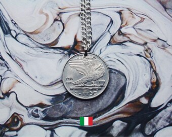 Italian Coin Necklace, 50 Centesimi Double Sided Handmade Pendant, Silver Plated Chain, Made To Order, Free UK Shipping, Vintage Jewellery