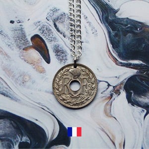 French Coin Necklace, 10 Centimes Double Sided Handmade Pendant, Silver Plated Chain Made To Order, Free UK Shipping, Vintage Jewellery 1980