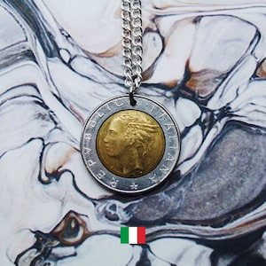 Italian Coin Necklace, 500 Lire Double Sided Handmade Pendant, Silver Plated Chain, Made To Order, Free UK Shipping, Vintage Jewellery