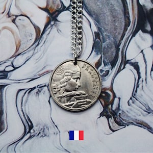 French Coin Necklace, 100 Francs Double Sided Handmade Pendant, Silver Plated Chain Made To Order, Free UK Shipping, Vintage Jewellery, 1950