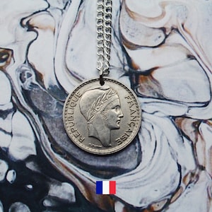 French Coin Necklace, 10 Francs Double Sided Handmade Pendant, Silver Plated Chain Made To Order, Free UK Shipping, Vintage Jewellery, 1940