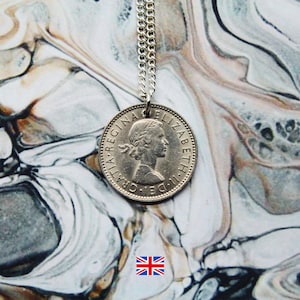 British Coin Necklace, Queen Elizabeth Necklace, 1 Shilling Double Sided Handmade Pendant, Silver Plated Chain, Made To Order, Free UK Ship