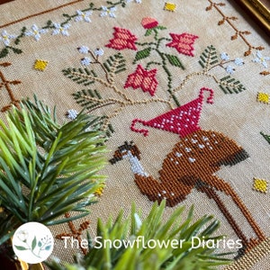 PDF digital cross stitch pattern, The Snowflower Diaries, Stay Grounded, instant download pattern, pdf chart, primitive cross stitch, emu