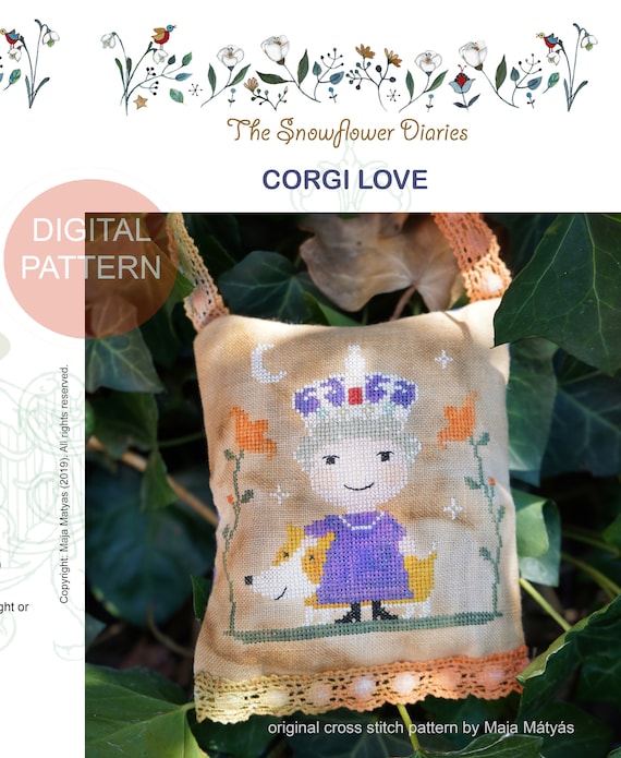 CORGI LOVE instant download, digital cross stitch pattern, The Snowflower Diaries