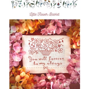 LITTLE FLOWER BASKET - instant download, digital, original cross stitch pattern, The Snowflower Diaries, redwork
