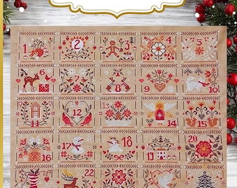 FULL Joyful Christmas Calendar, e-pattern, Christmas cross stitch, advent cross stitch, sampler cross stitch pattern, winter cross stitch