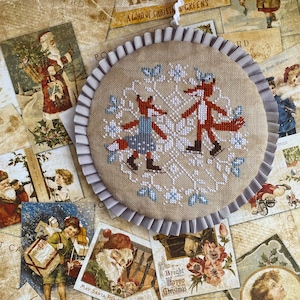 modèle de point de croix pdf, téléchargement numérique, renards patineurs, point de croix primitif, modèle d'hiver, bricolage, carte de Noël, motif animal, renard