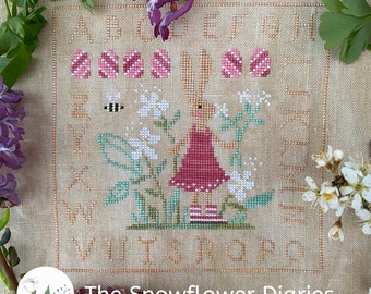 Bunny In The Garden digital pdf cross stitch pattern bunny easter primitive e-pattern instant download