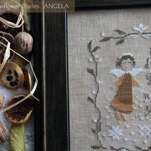 ANGELA - cross stitch pattern, instant download, The Snowflower Diaries, christmas, angel, winter, primitive, sampler, embroidery