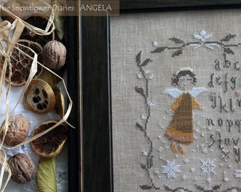 ANGELA - cross stitch pattern, instant download, The Snowflower Diaries, christmas, angel, winter, primitive, sampler, embroidery