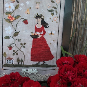 FRESH STRAWBERRIES -  cross stitch pattern, instant download, The Snowflower Diaries, sampler, primitive, spring, embroidery, broderie