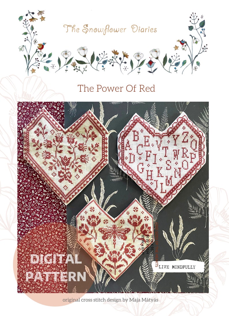 Redwork Embroidery: Floral Cross Stitch Pattern (PDF) Power of Red ...