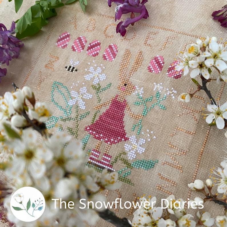 Spring Easter Bunny Cross Stitch Pattern Design: Bunny in the Garden ...