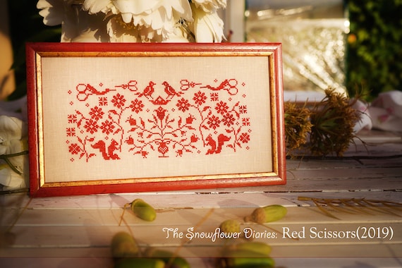 RED SCISSORS - Instant Download, Digital, Original Cross Stitch