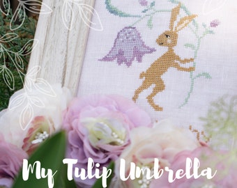 Tulip Umbrella,  instant download, PDF, cross stitch digital pattern, The Snowflower Diaries, Easter cross stitch pattern, spring