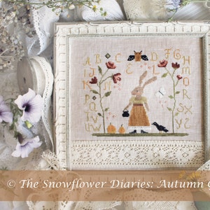 AUTUMN GLORY - cross stitch pattern, instant download, The Snowflower Diaries, primitive, autumn, halloween, bunny, sampler