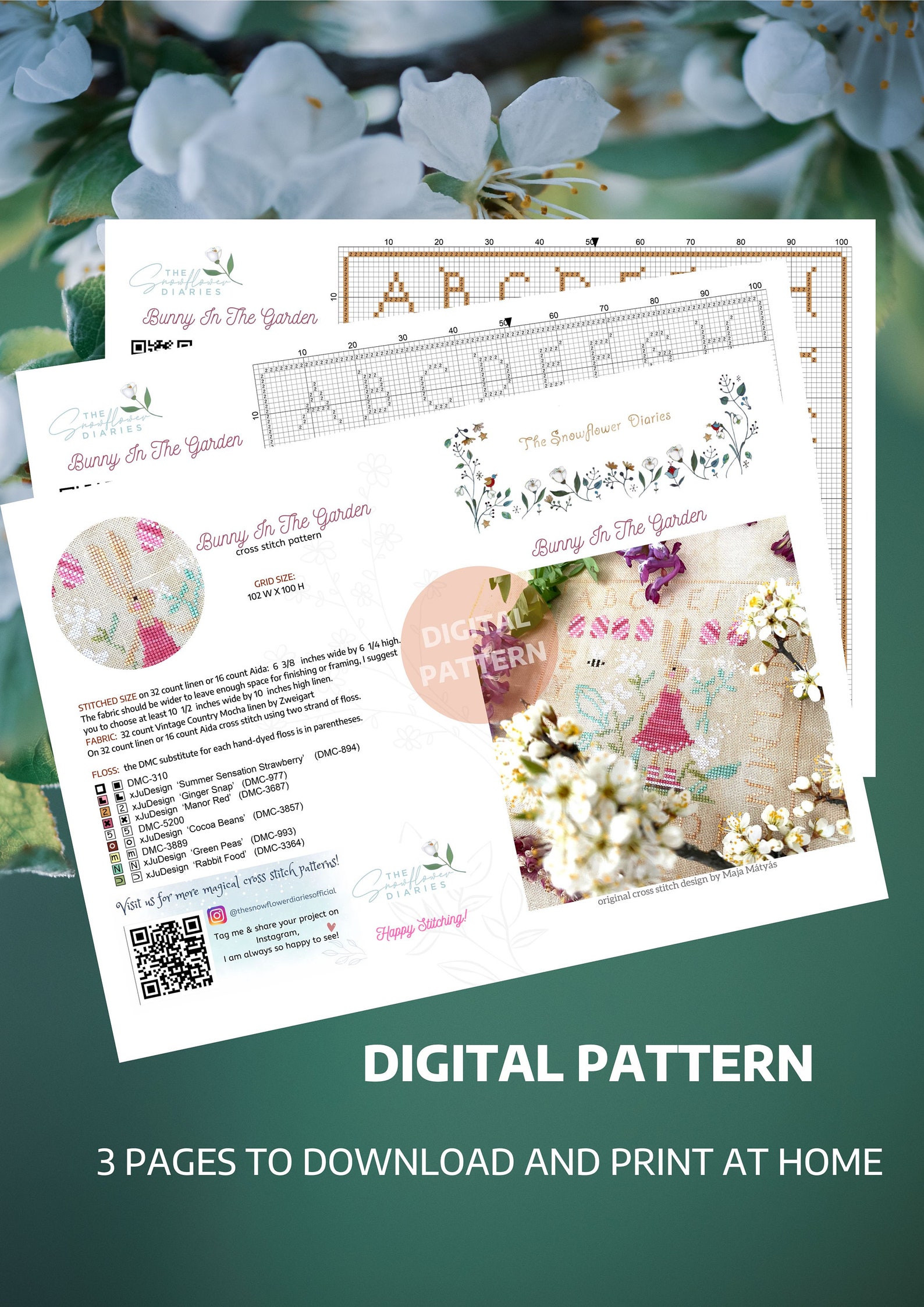 Spring Easter Bunny Cross Stitch Pattern Design: Bunny in the Garden ...