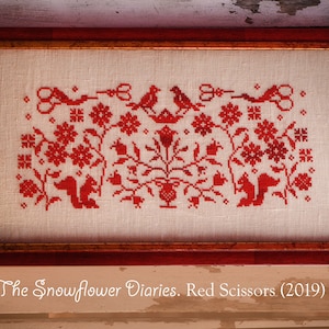 RED SCISSORS - instant download, digital, original cross stitch pattern, The Snowflower Diaries, redwork