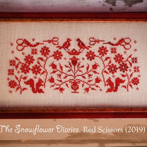 RODE SCHAAR: direct downloaden, digitaal, origineel kruissteekpatroon, The Snowflower Diaries, roodwerk
