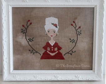 JOSEPHINE - cross stitch pattern, instant download, The Snowflower Diaries, sampler, primitive, winter, red, lady, embroidery