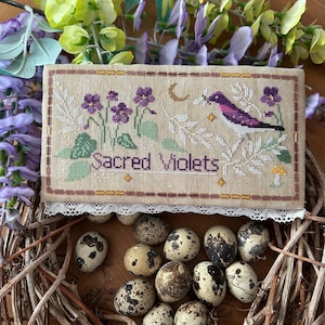 Magical Plants - Sacred Violet - pdf cross stitch pattern, sampler, spring, summer, flower gift, digital pattern, diy plant