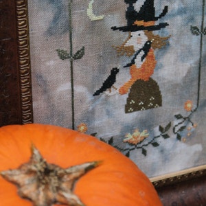 THEODORA cross stitch pattern,  instant download, The Snowflower Diaries, witch, halloween, primitive, sampler, embroidery