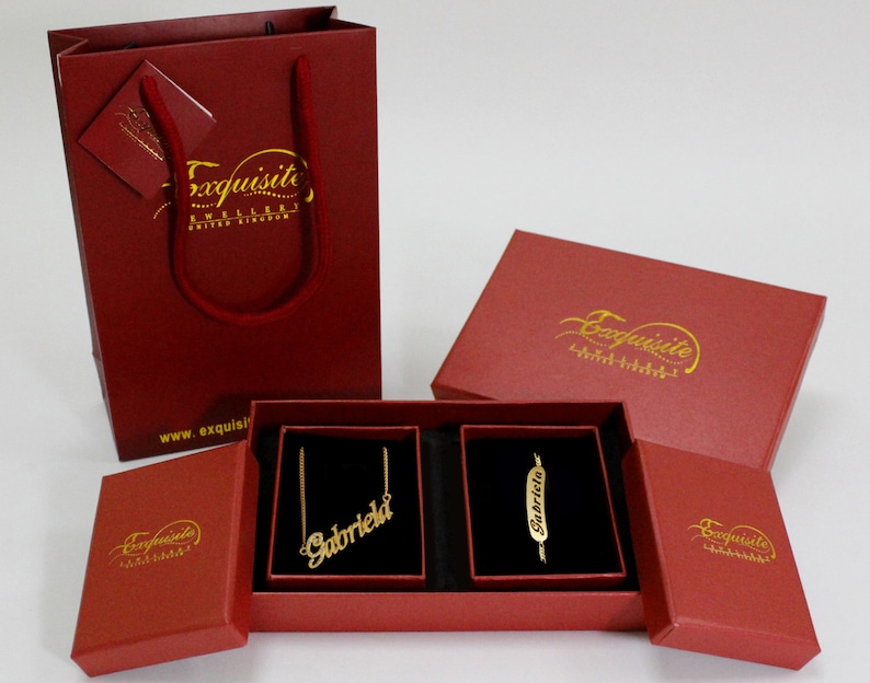 GABRIELA Name Necklace /& Name Bracelet Jewellery Set 18K Gold Plated Anniversary Custom Made Crystals Birthday Christmas Gifts For Her