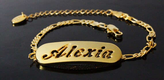 Items Similar To Bracelet With Name Alexia Gold Plated 10 Figaro Chain Including Free Gift Box Gift Bag On Etsy Items Similar To Bracelet With Name Alexia Gold Plated 10 Figaro Chain Including Free Gift Box Gift Bag On Etsy