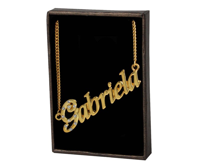 GABRIELA Name Necklace /& Name Bracelet Jewellery Set 18K Gold Plated Anniversary Custom Made Crystals Birthday Christmas Gifts For Her